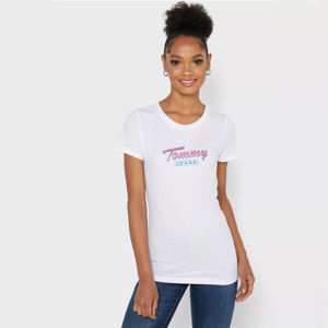 Tommy Jeans dámské bílé tričko s potiskem - XS (YBR)